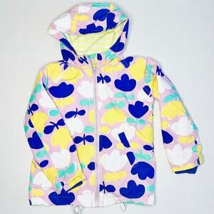 Mini Boden‎ Kids Girls Pink Floral Print Hooded Rain Jacket size 3-4Y Cute
